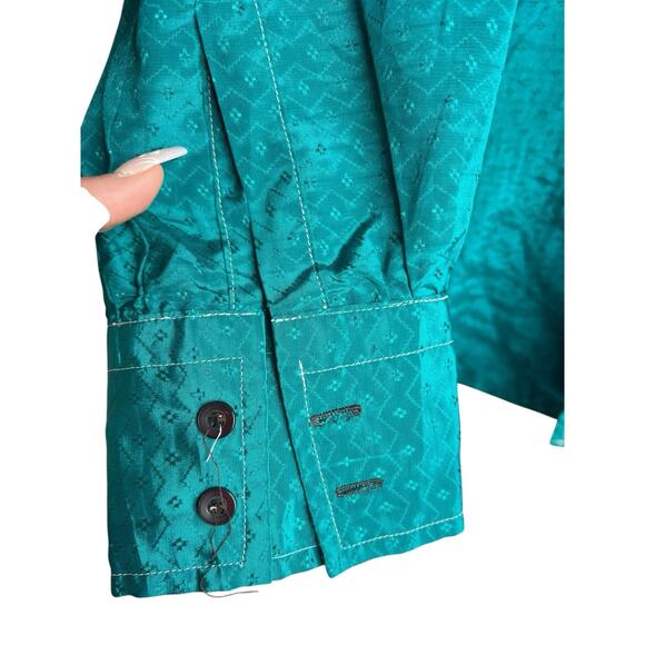 VTG  Women's Career 2X  Blouse Silky Jacquard Button Up Long Sleeve Jade Green - Picture 2 of 5